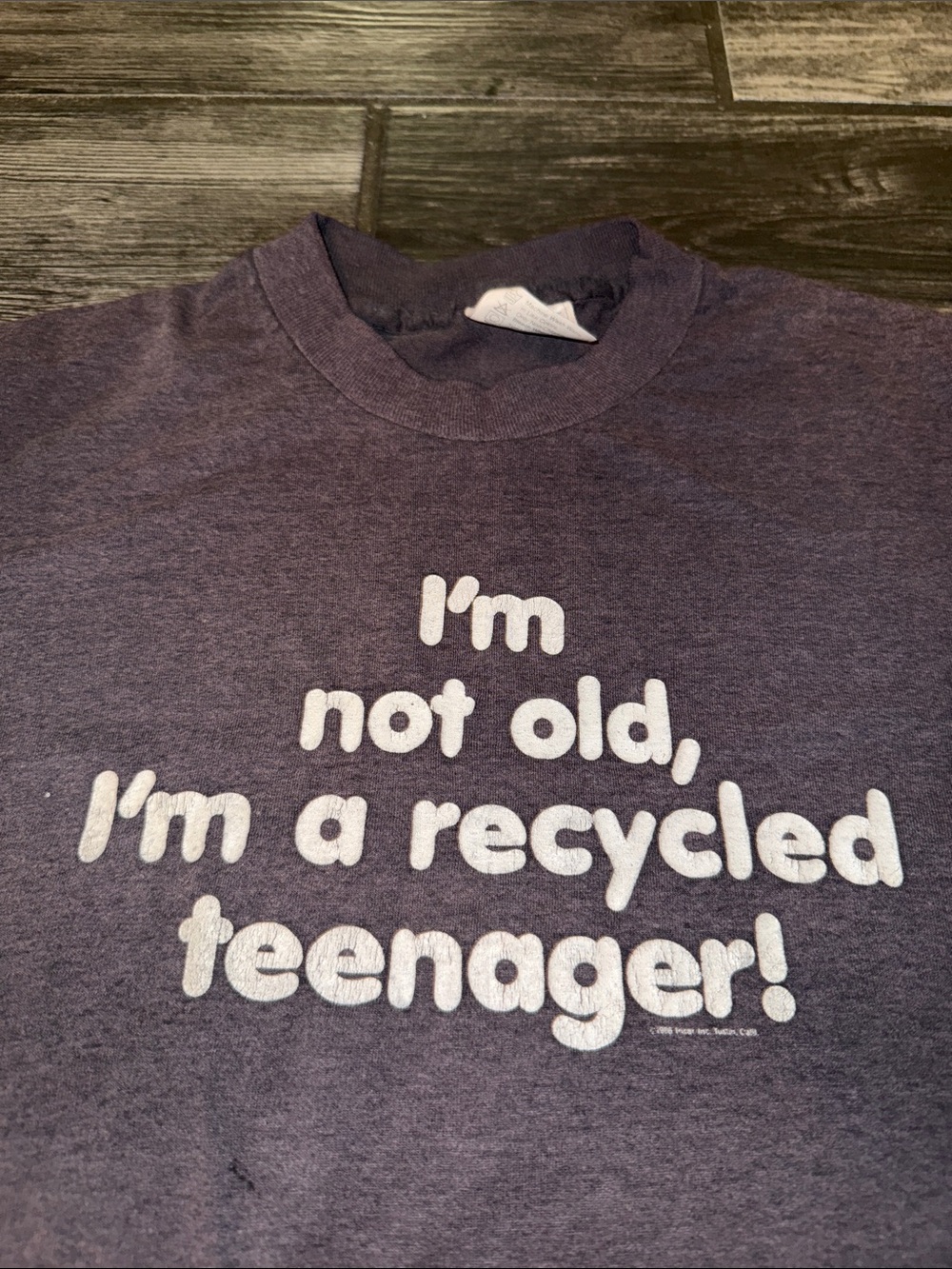 Vintage faded 80s Graphic Tee - "I'm a Recycled Teenager" single stitch large
